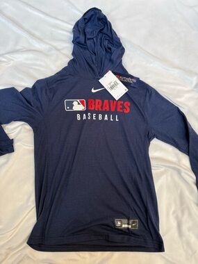 Nike Braves Navy and Red Hooded Baseball Pullover
